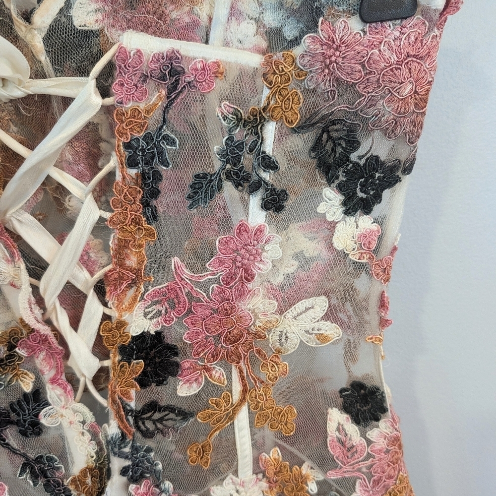 Jovani Floral Strapless Corset Silk And Lace Applique Evening Dress Sz 10 - Picture 8 of 14